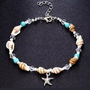 Turquoise bead and shell anklet with starfish